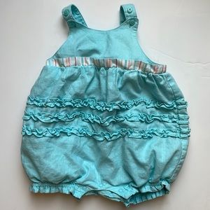 Janie and Jack Turquoise Blue Striped Bow Ruffle Romper